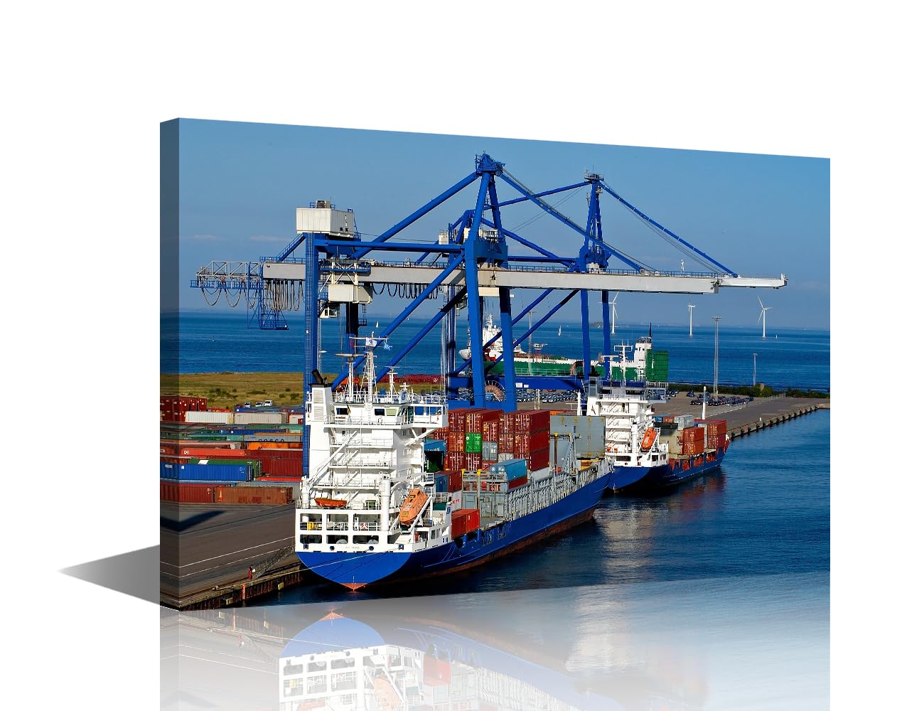 TISHIRON Wall Art for Living Room 1 Panel Container Ship and Loading Crane in Port Pictures Posters for Home Room Office Club Decoration Wooden Framed Gallery-Wrapped Ready to Hang, 24" Wx16 H
