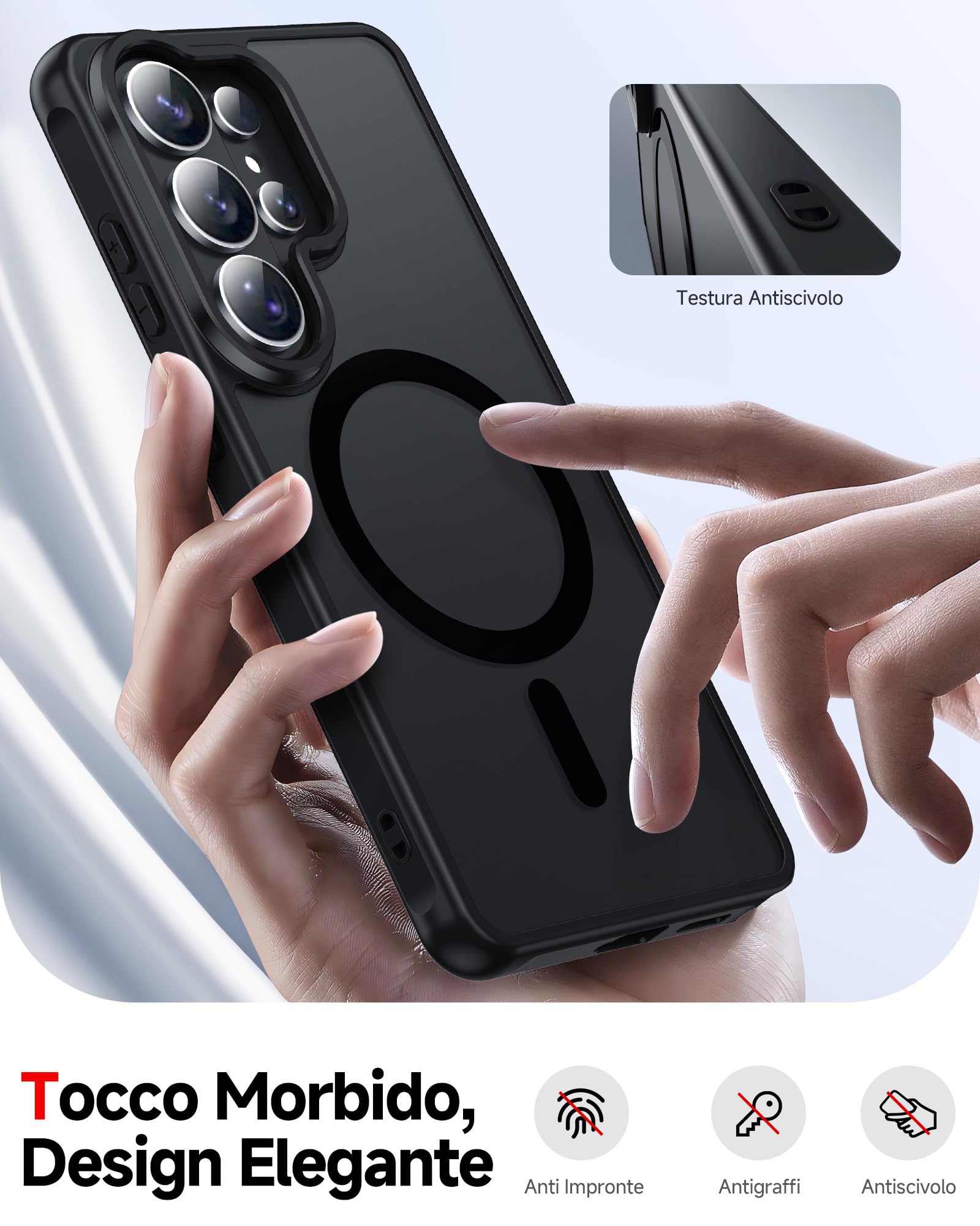 LeYi Cover Magnetica per Samsung S26 Ultra 5G con 2 x Vetro Temperato, Custodia per Samsung S26Ultra Traslucida Opaca Anti-Impronte Resistente ai Graffi Paraurti in TPU Antiurto Protettiva Case, Nero