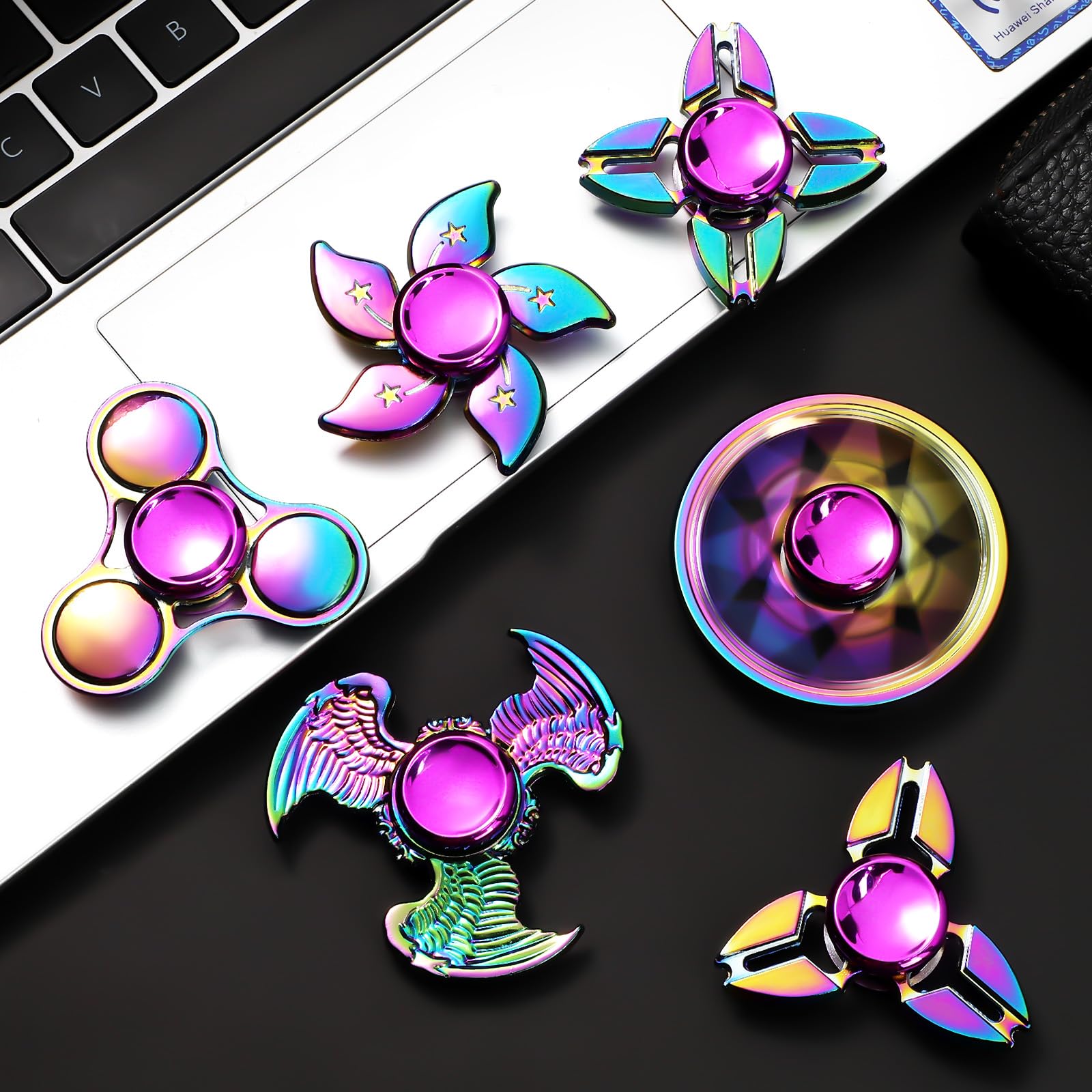 SCIONE 6 Pack Metal Fidget Spinners Set, Sensory Toys for Anxiety Relief Rainbow Fidget Spinners for Kids & Adults - Image 2