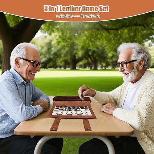 Miniatura 8 de Backgammon de cuero 2 en 1, juego de ajedrez de viaje enrollable, portátil y ligero, con bolsa de cordón, juego de mesa de tamaño de viaje para