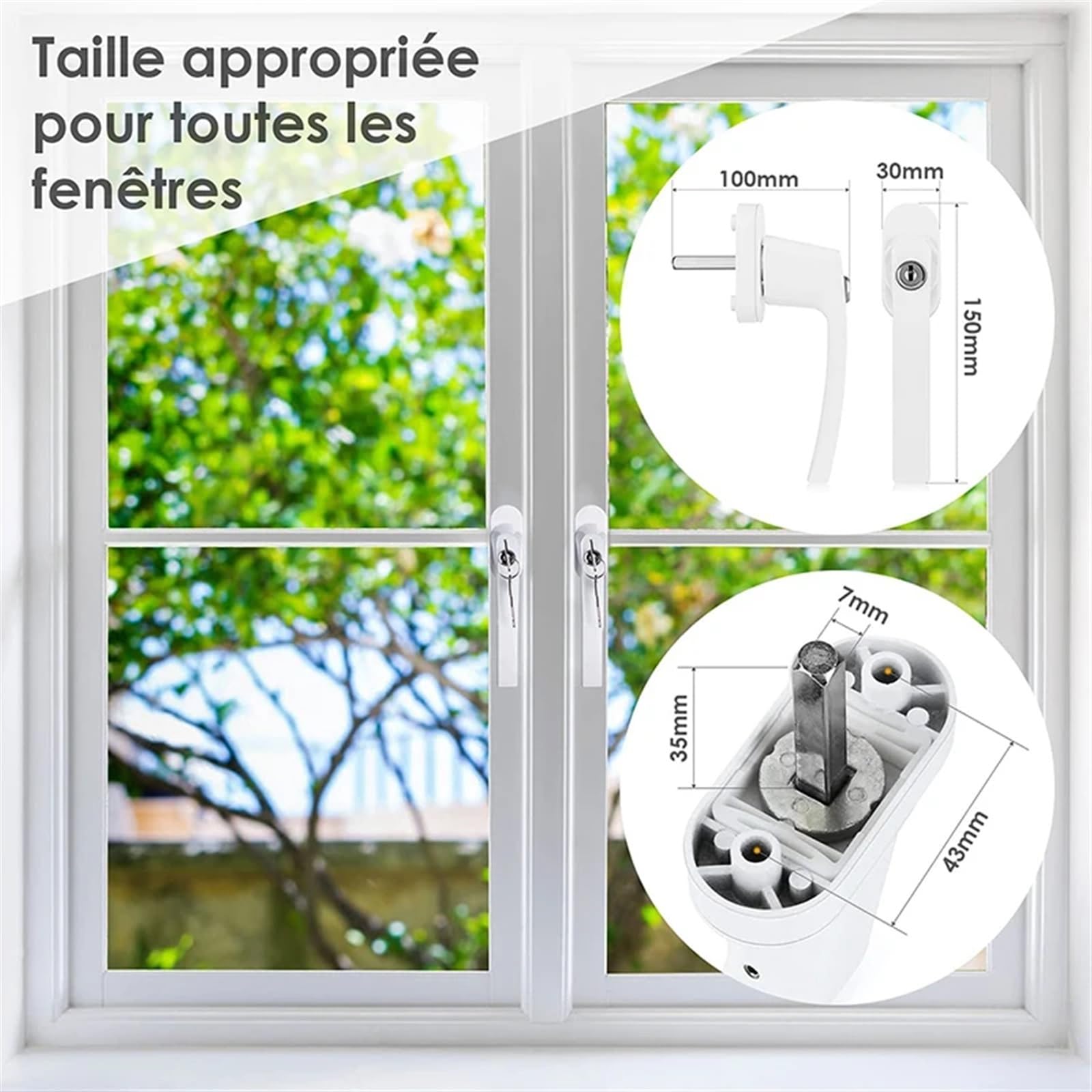 MRKU Maniglie per finestre con Serratura Espag, Chiusura in Linea in PVC, Serratura a Chiave in Lega di Alluminio Bianca per Doppi vetri 148x29mm