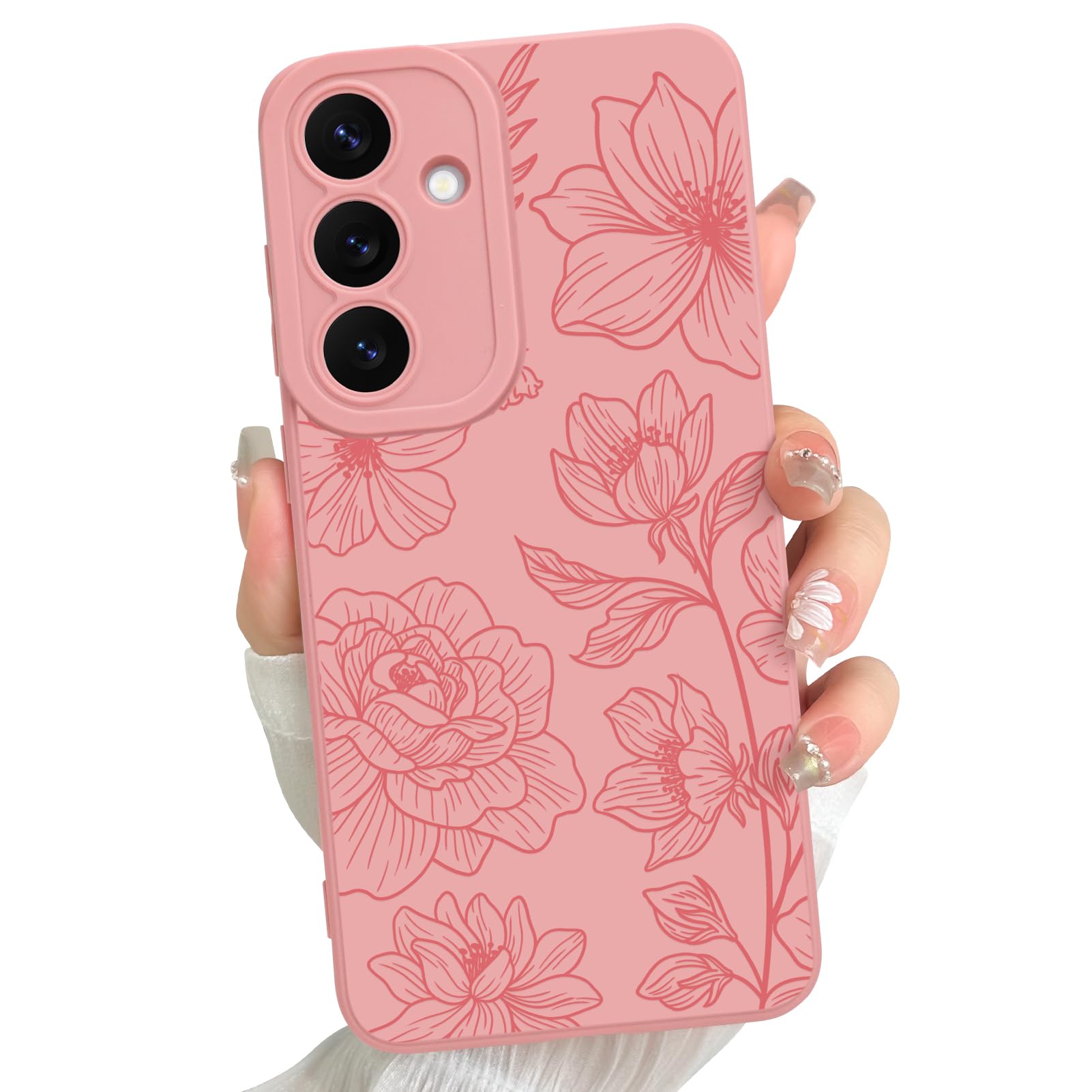 Funda de silicona para Samsung Galaxy S25 Plus con diseño de loto floral rosa, protección de cámara, suave, delgada, para niñas y mujeres, color rosa