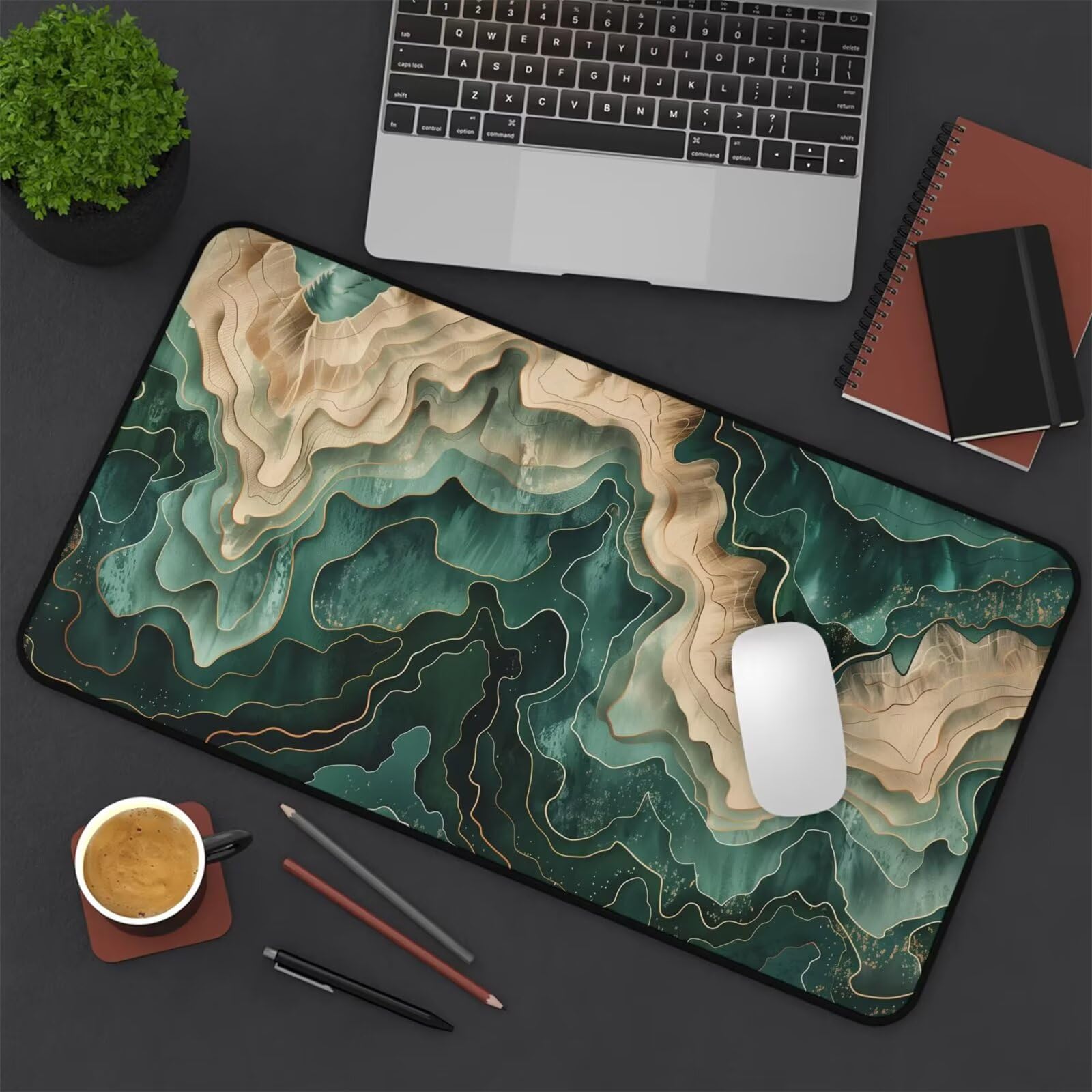 Grand Tapis de Souris XXL Marbre Vert 800 x 400 x 3mm, Tapis de Bureau Gamer avec Bords Cousus et Base Antidérapante pour Haute Précision et Vitesse