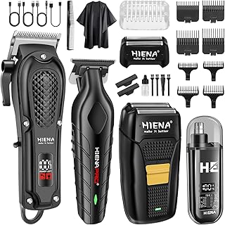 HIENA Pro Conjunto de Aparador de Cabelo Sem Fios para Homens com Recarregador USB, Máquina de Barbear de Lâminas e Aparador de Nariz