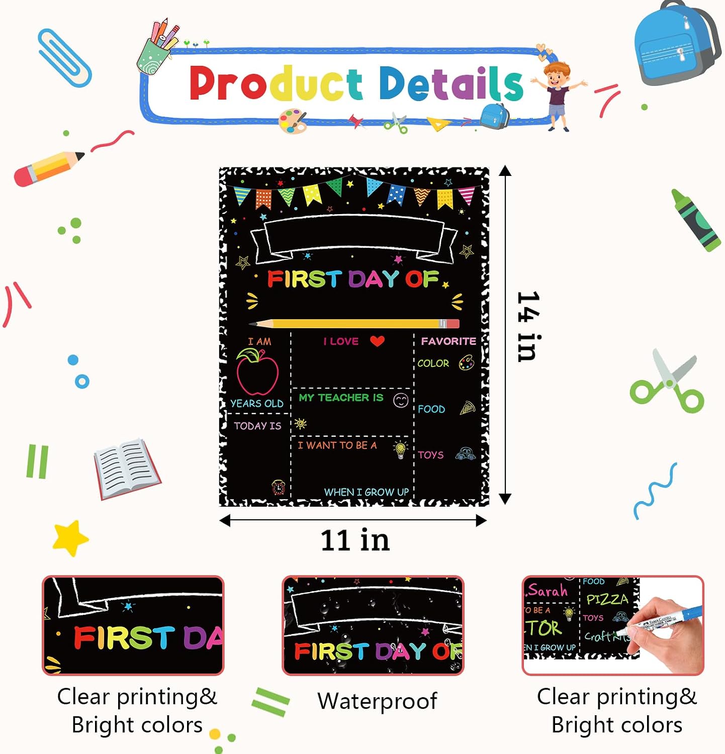 YQUQWN First Day and Last Day of Board First Day of School Sign Double Sided Back to School Board with Marble Border Kindergarten Preschool 1st Grade Supplies Chalkboard for Kids Boys Girls image 2