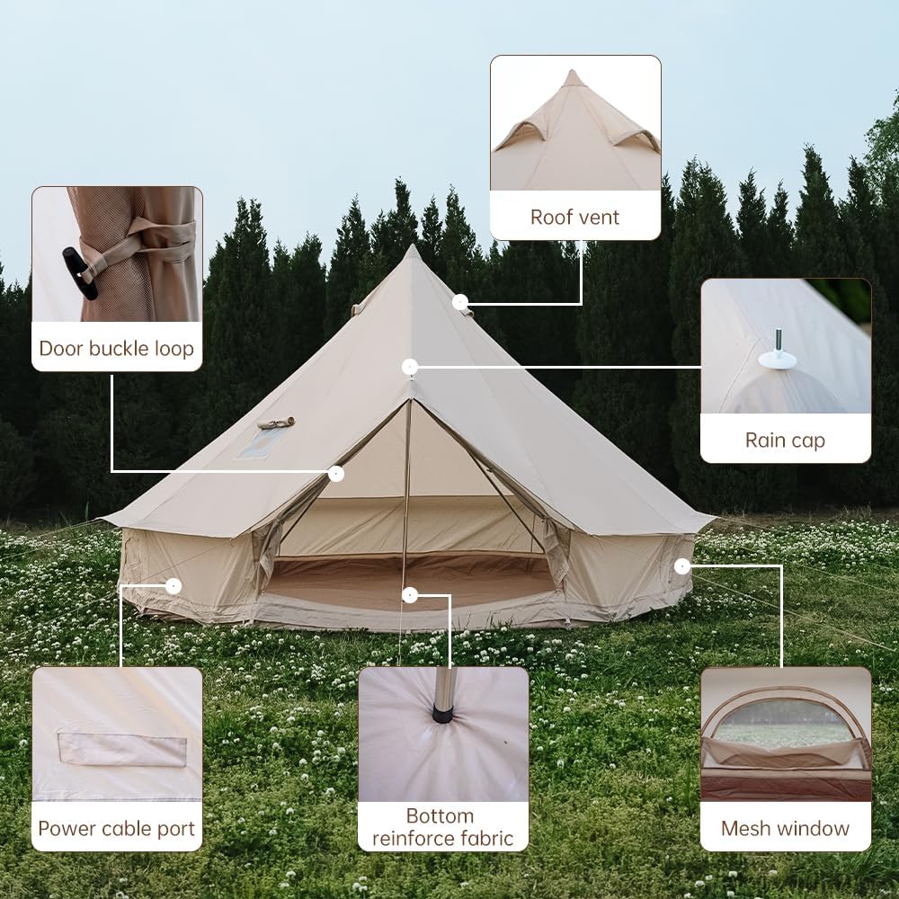 Oxford Bell Tent for Family Camping - Spacious 13.1ft /16.4ft Yurt with Stove Jack, Large Glamping Tents for 4-8 People, 4 Season Oxford Hot Tent Shelter