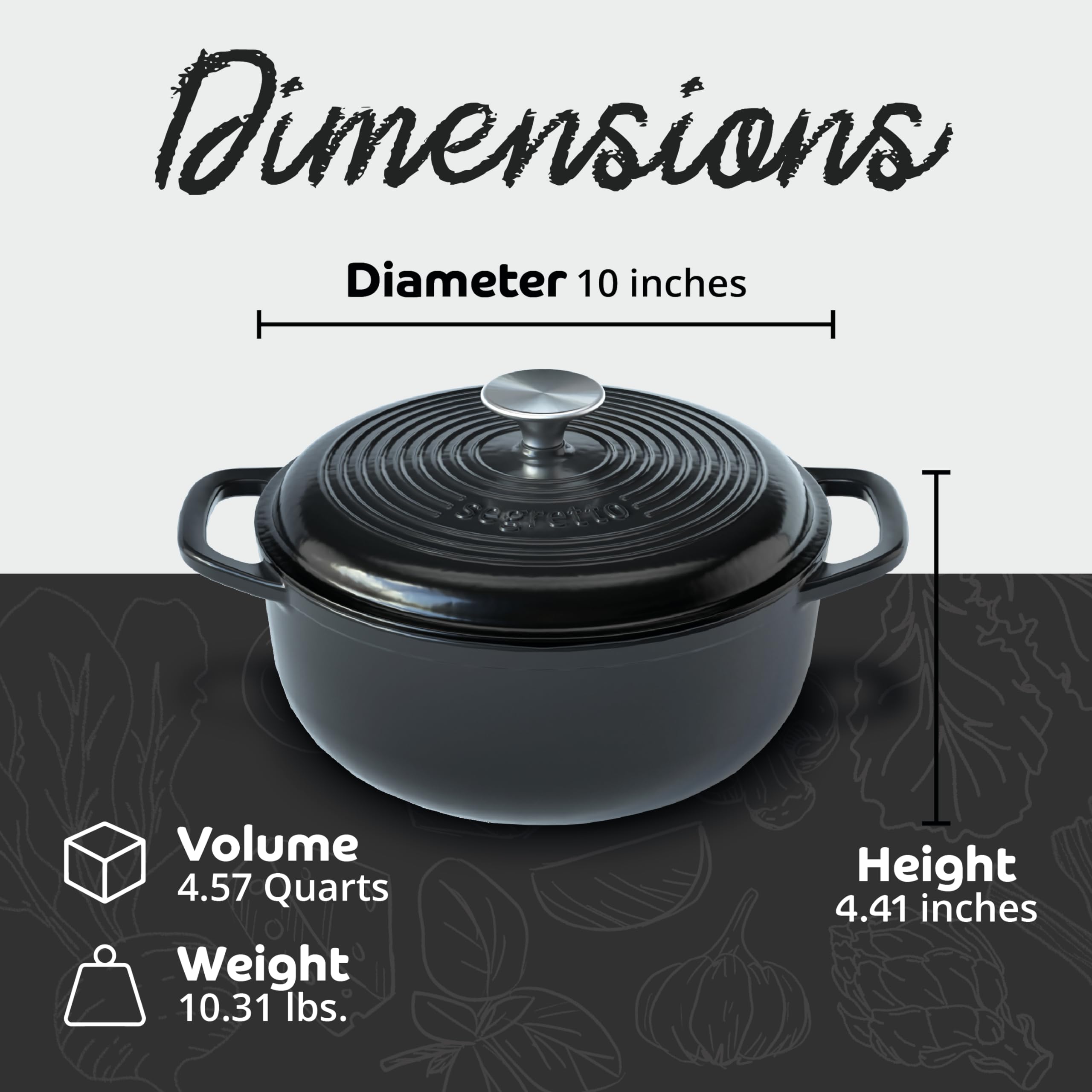 Segretto Cookware Forno Olandese Ghisa Smaltata 4,57L Rosso - Pentola Per Pane, Stufati E Arrosti