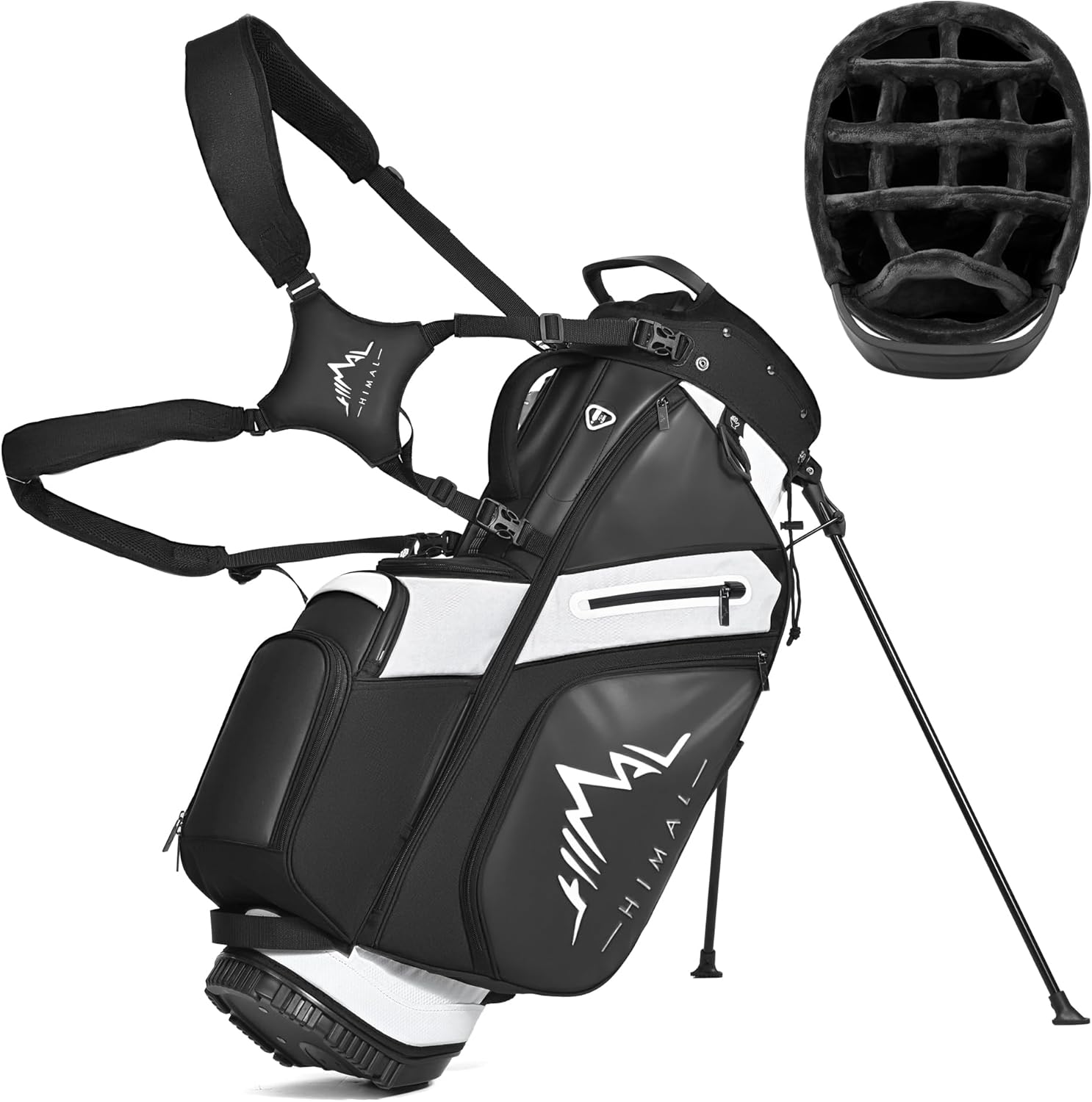 UNIHIMAL Golf Bags for Men 14 Way Full Dividers - Hybrid Stand Bag with 10 Pockets, Insulated Cooler & Interchangeable Straps - Plush Top Organizer with Magnetic Pockets for Cart & Walking