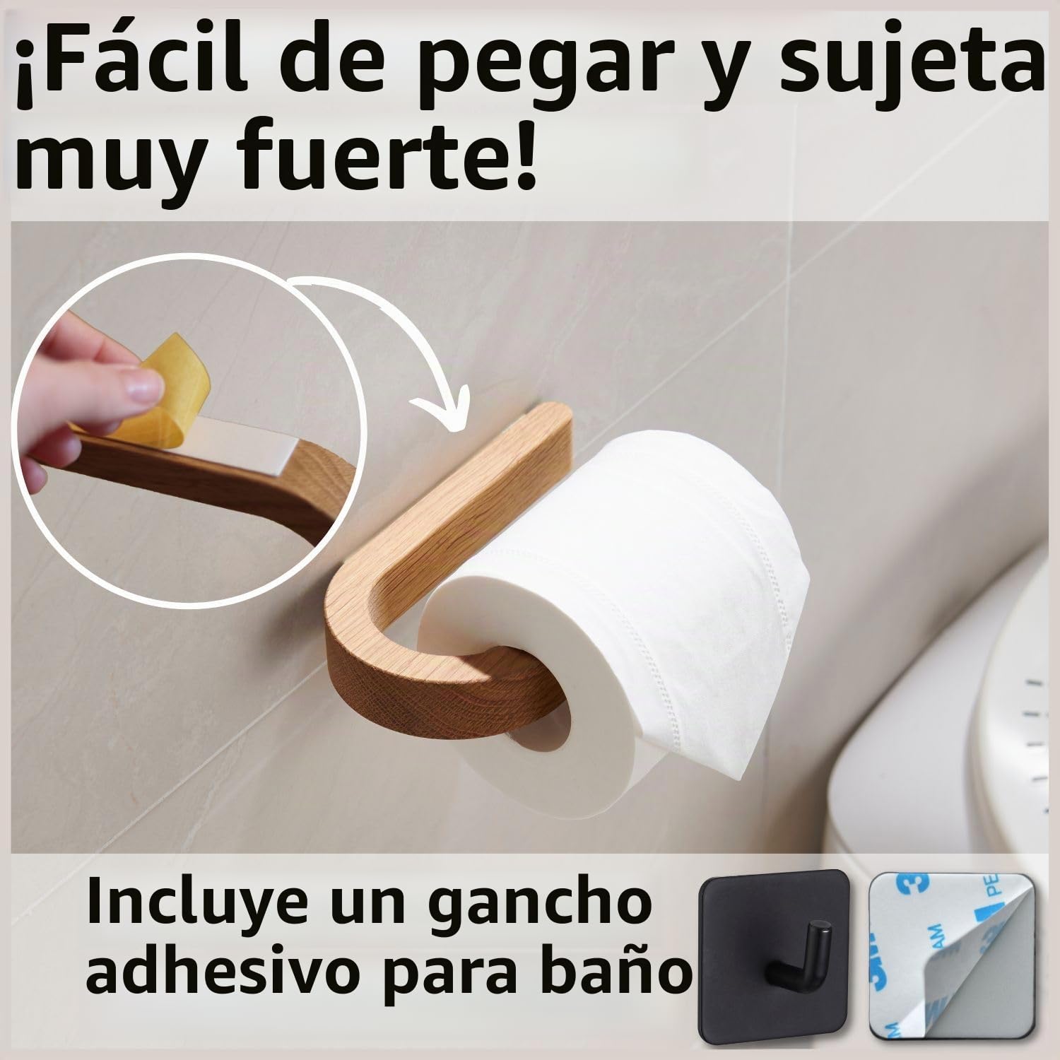 DEKAZIA® portarrollos Papel higiénico Madera Roble sin Taladro WC | porta rollos, autoadhesivo, almacenaje, sin agujeros, decoración baño