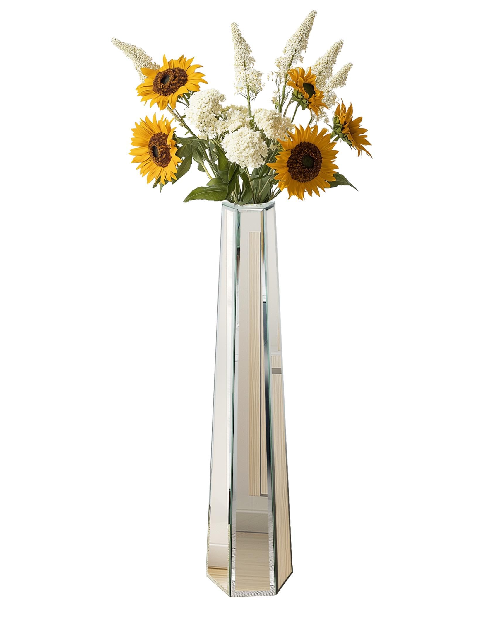 Floor Vases Decorative Tall : 77 cm Tapered Geometric Mirrored Floor Vase for Pampas Grass & Tall Floral Arrangements Elegant Home Decor Modern Standing Vase for Bedroom Corner Indoor Office