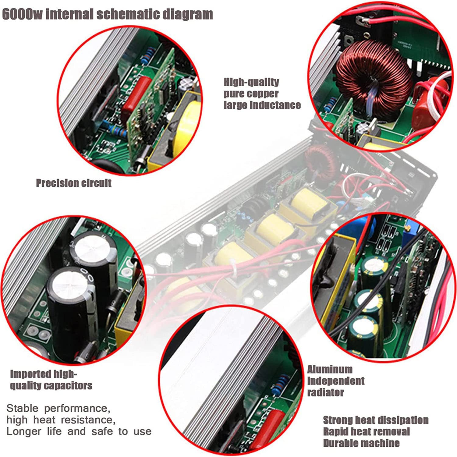 Inversor de Onda sinusoidal Pura 5000w 6000w con Enchufe Universal, convertidor de Voltaje para Autocaravana 12v/24v/48v/60v a CA 110v/230v, para automóviles, caravanas, Camping,50