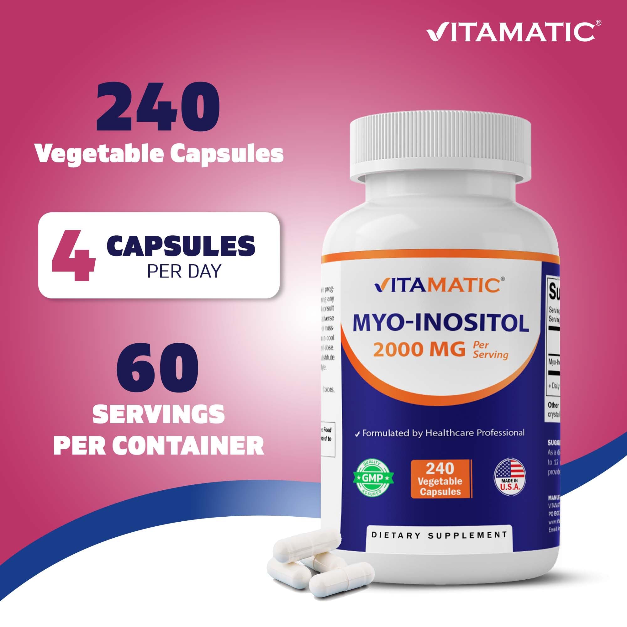 Vitamatic Myo-Inositol 2000 mg Per Serving – 240 Vegetable Capsules – 60 Servings – Non-GMO, Gluten Free – Made in USA — Amazon image 4