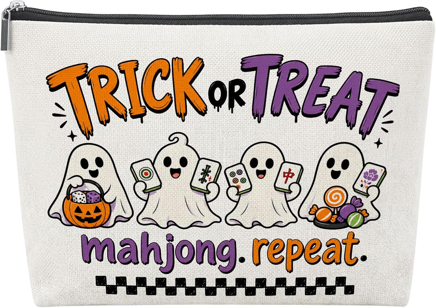 Halloween Mahjong Tile Bag - Trick or Treat, Mahjong, Repeat, front print