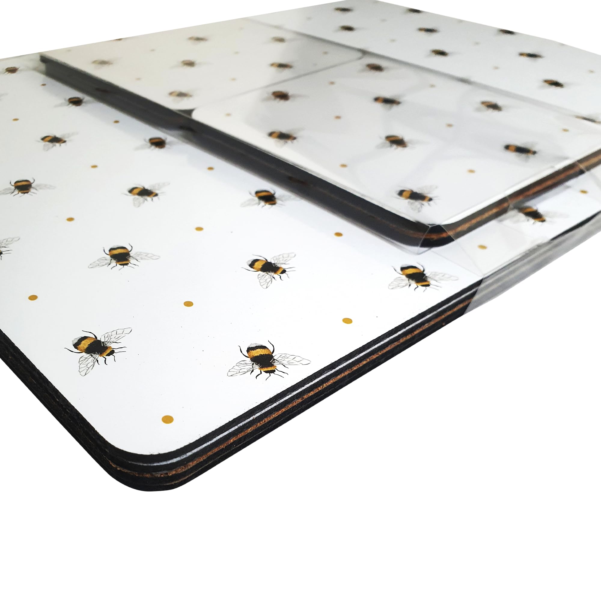 RTS Placemats and Coasters Set of 8 - Non-Slip Cork Placemats - Heat Resistant 4 Coasters & 4 Placemats Set - Place Mats for Kitchen, Dining Table, Coffee, Home, Restaurant, Decoration (Bumble Bee)