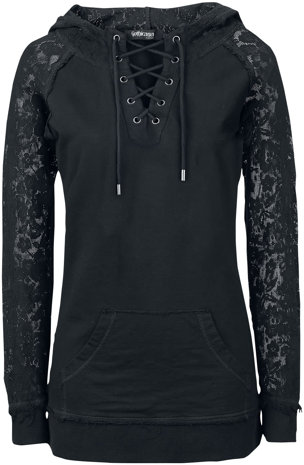 Gothicana by EMP Damen schwarzer Kapuzenpullover mit Spitze