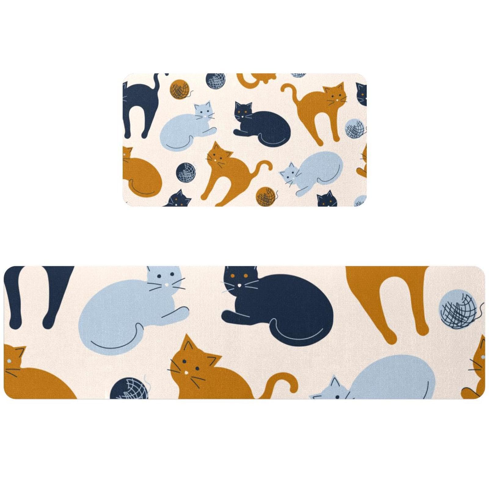 Tapis de cuisine antidérapant et absorbant lot de 2 chats