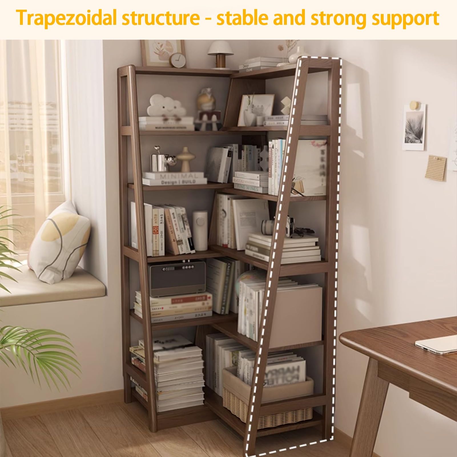 Libreria angolare, mensola angolare scalabile, a forma di L, scaffale in legno aperto, per camera da letto, soggiorno (152 cm)