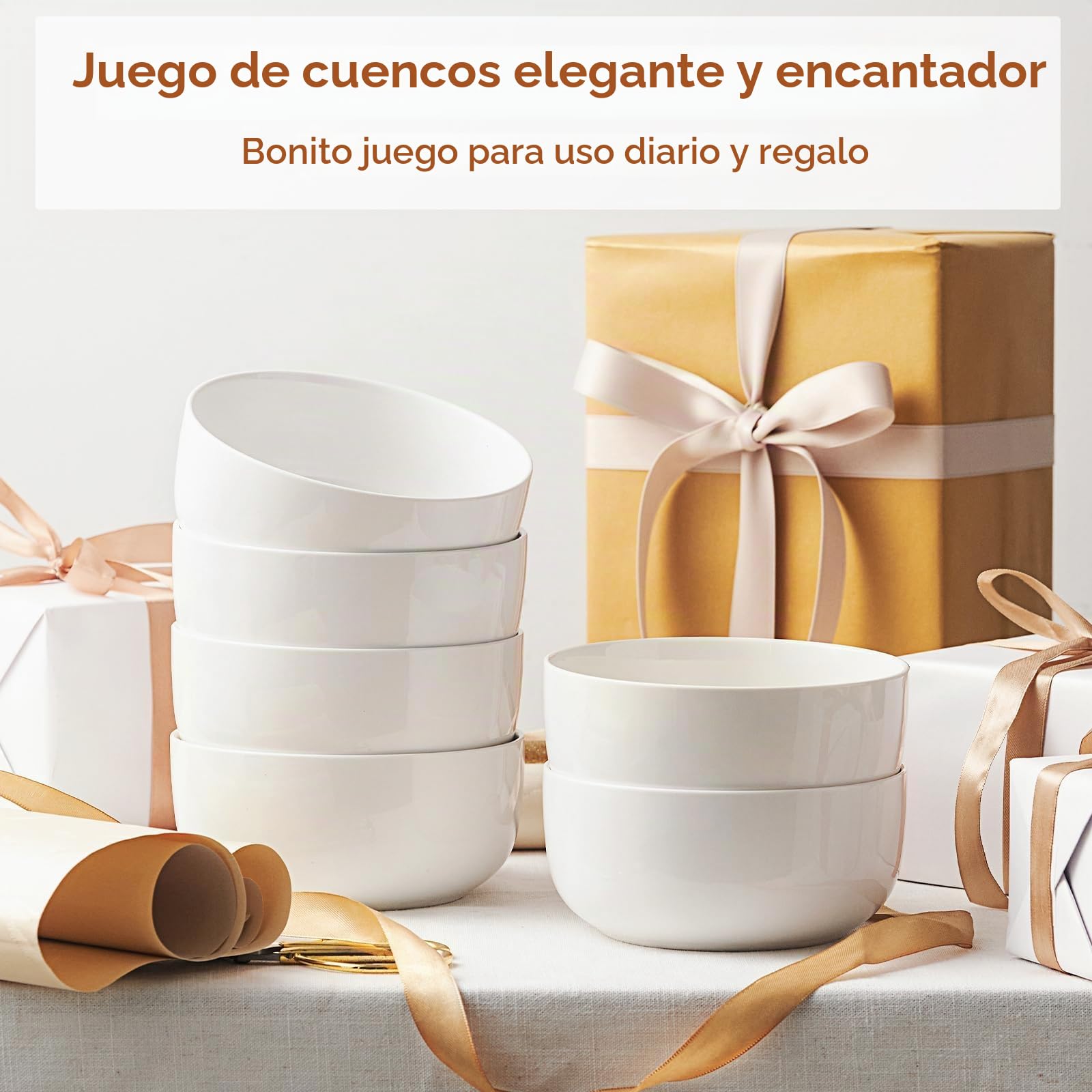 Jassceram Juego de 6 cuencos grandes de cerámica de 800 ml para sopa, avena, tazon cereales, ensalada, pasta, lavavajillas, microondas y horno, 6 pulgadas, color blanco