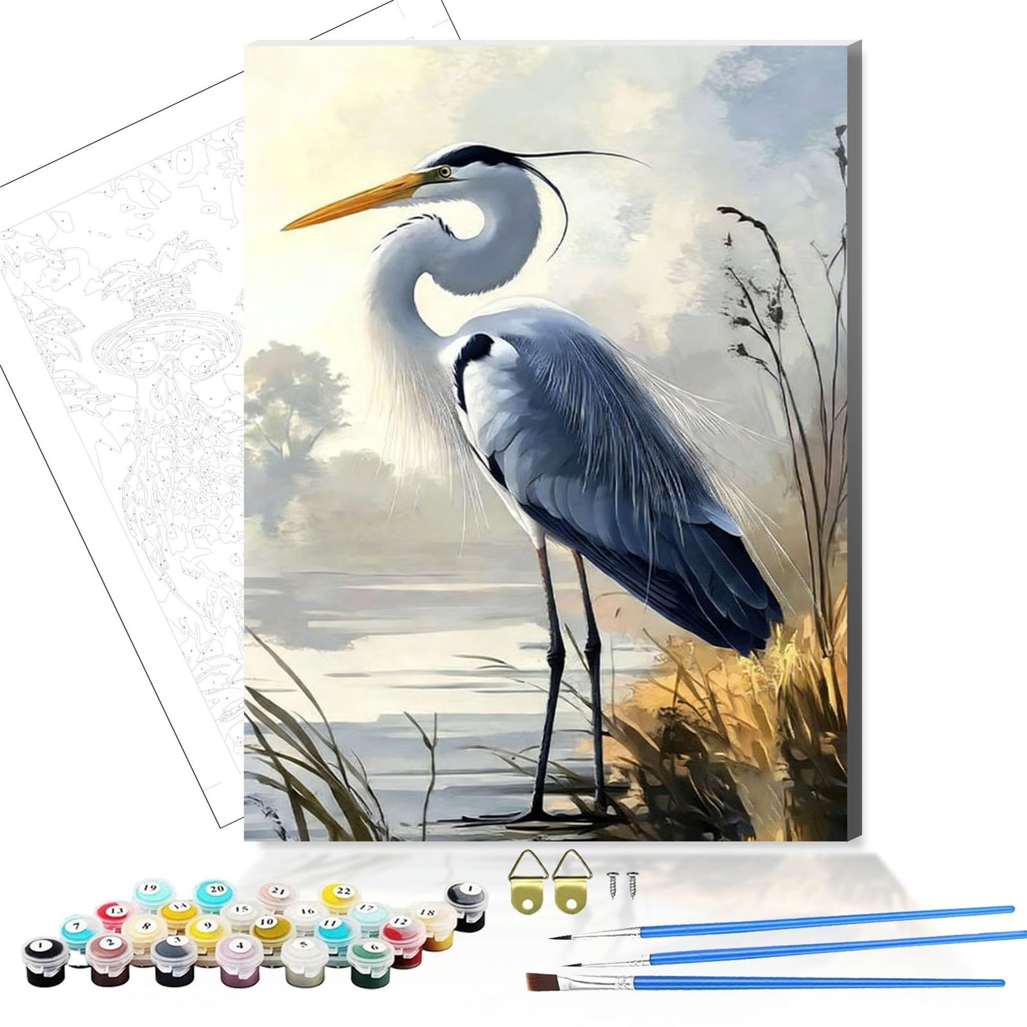 Nanjdian Crane Diy Paint By Number For Adults,Wooden Framed Painting Kits For Adult,Easy Color By Numbers Acrylic,Small Paint By Number Canvas Crafts Watercolor For Beginner Room Decor (Crane)