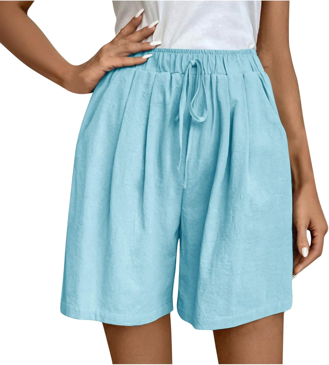 Women Wide Leg Shorts Drawstring Elastic High Waisted Casual Summer Beach Short Pants Comfy Vacation Clothes