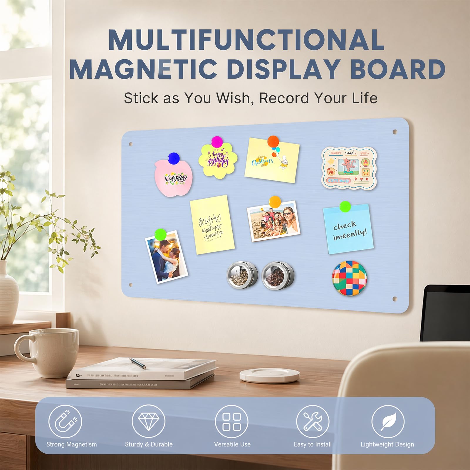 2 Stück Magnettafel 43 * 30cm, Pinnwand Magnetisch, Magnetwand Kinder, Metalltafel Magnetwand Kratzfest, Magnettafel Tafel für Küche, Büro, Kühlschrank (Blau)