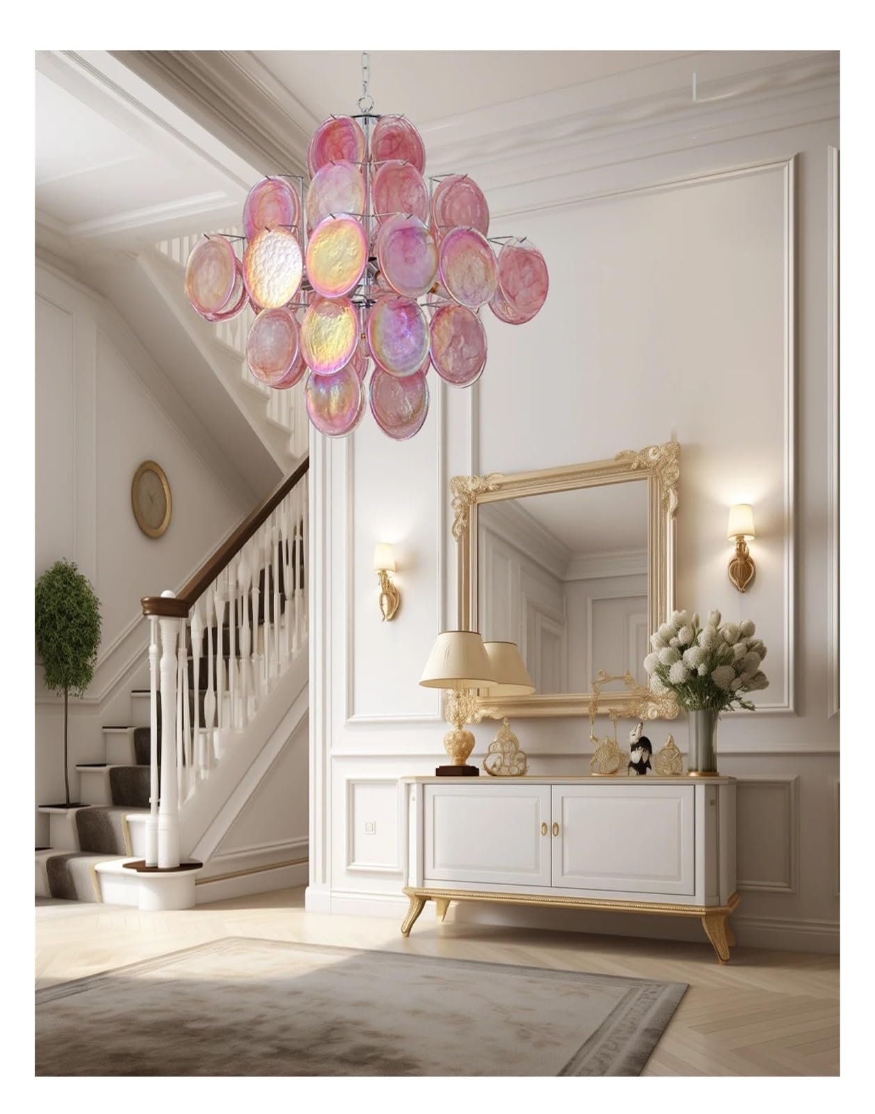 Szklany żyrandol Red Cloud, oprawa LED w stylu vintage, włoski design, lampa sufitowa do jadalni, hol wejściowy (naturalny, 80 cm, chromowany)