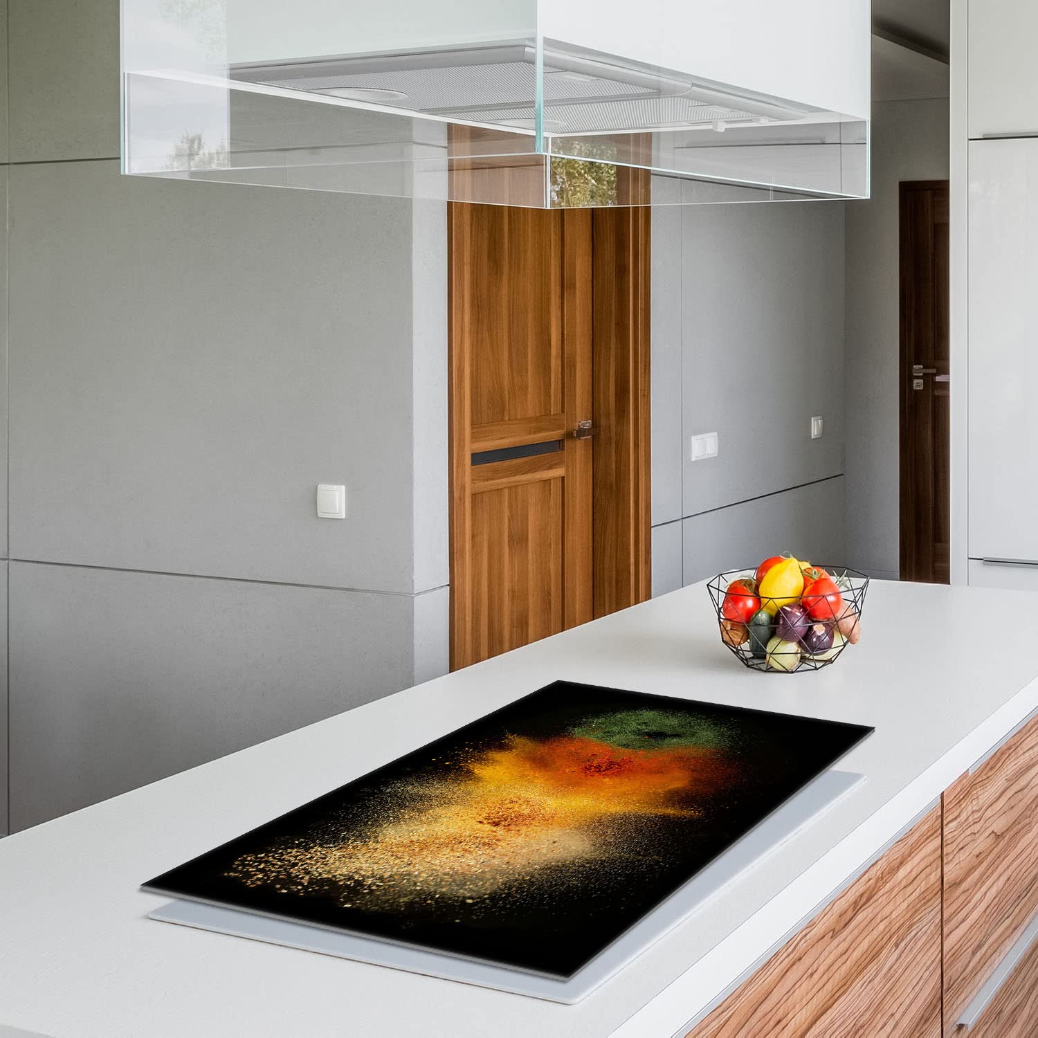 Placa protectora de vitrocerámica 90 x 52 cm 1 pieza cocina eléctrica universal para inducción protección contra salpicaduras tabla de cortar de vidrio templado como decoración, ESPECIAS