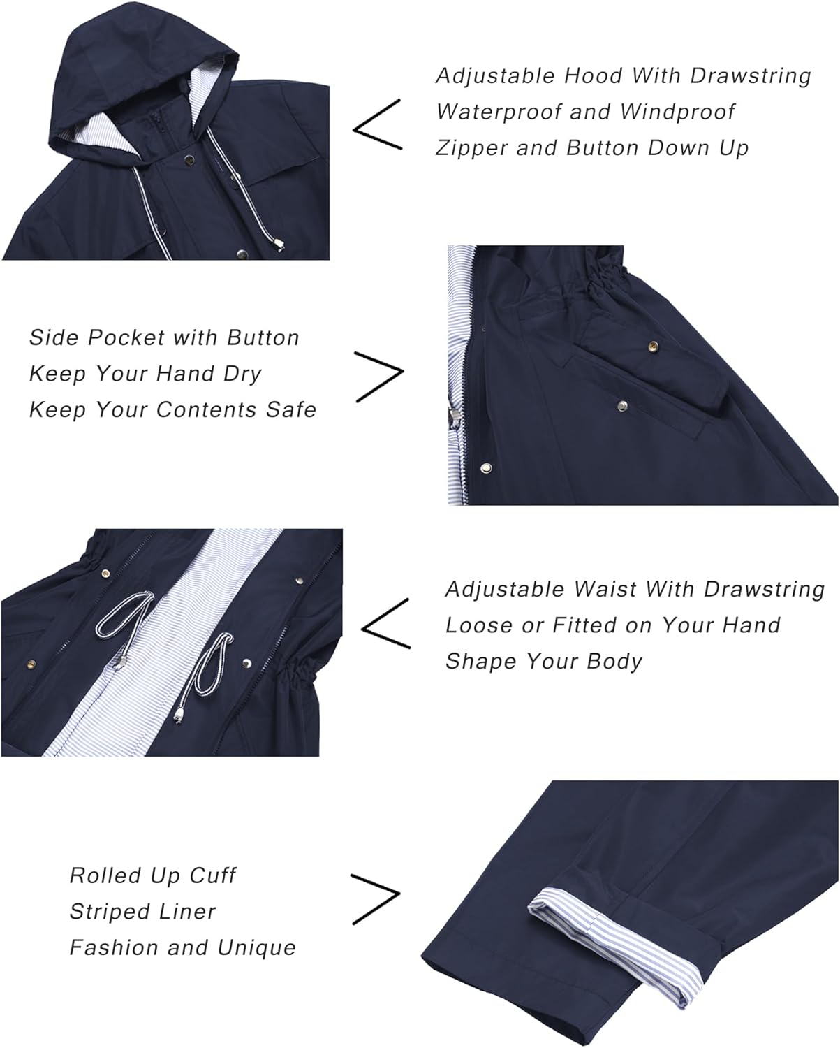 Hount Women Rain Jacket Lightweight Waterproof Raincoat Lined Outdoor Hooded Windbreaker Trench Coat - Image 4