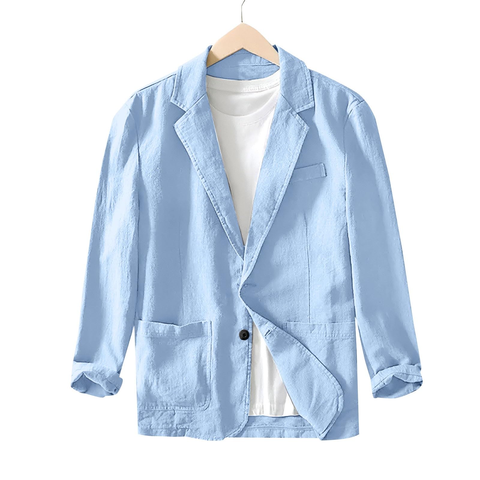 Vestes légères en lin pour homme - Style décontracté - Pour l'été - Légères - Col à revers cranté - Deux boutons - Vêtements d'extérieur - Vêtements de voyage - Vêtements de détente légers