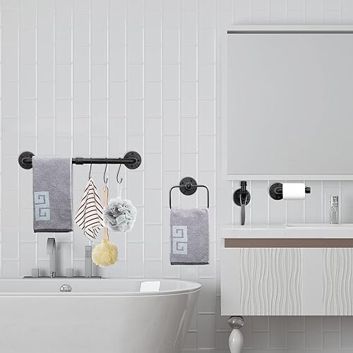 Miniatura 6 de NearMoon Juego de 4 piezas de accesorios de baño de tubería industrial, incluye toallero de 18 pulgadas, toallero, soporte de papel higiénico y