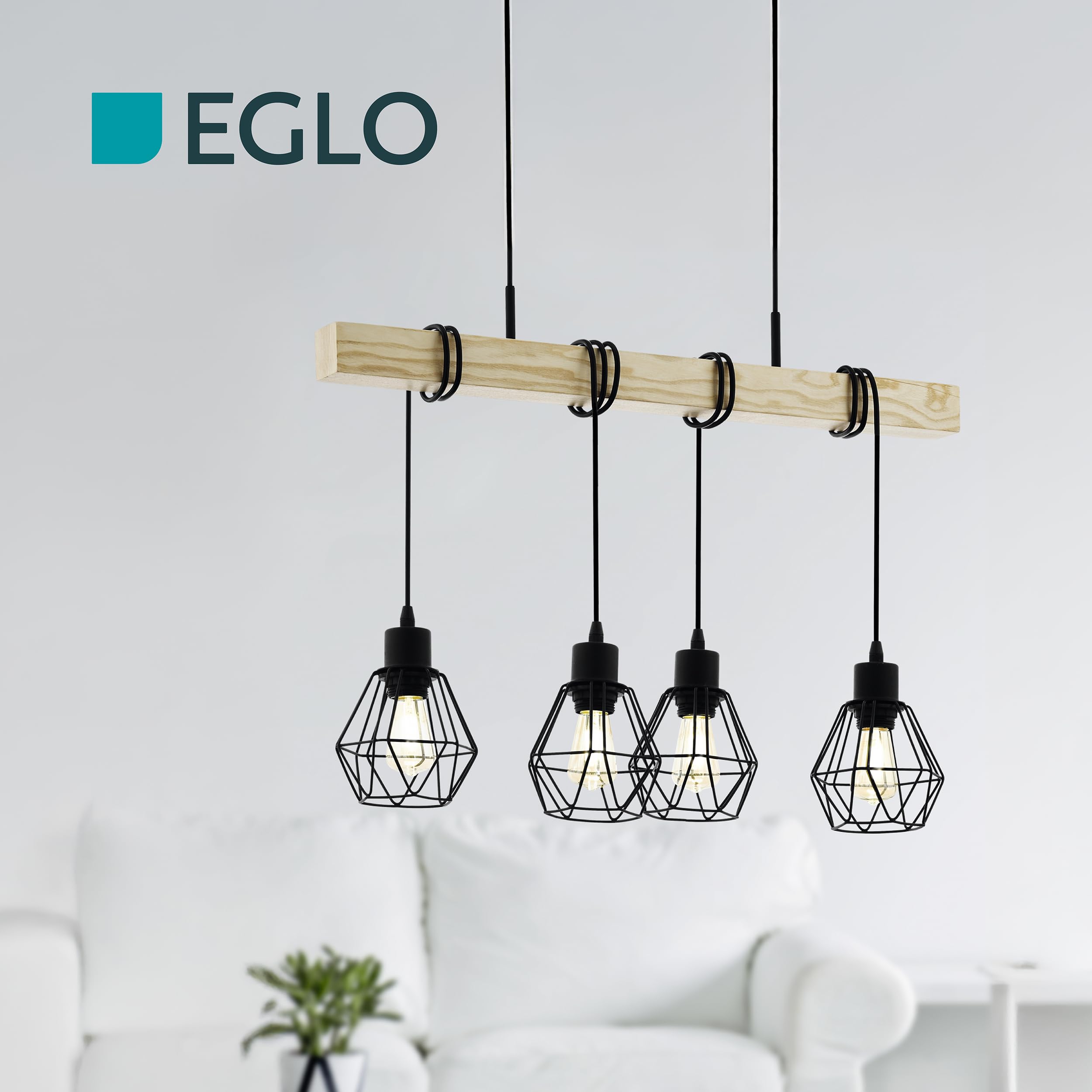 EGLO Hängelampe Halkin – 4-flammig, Aus Holz & Metall, Für Esszimmer & Wohnbereich