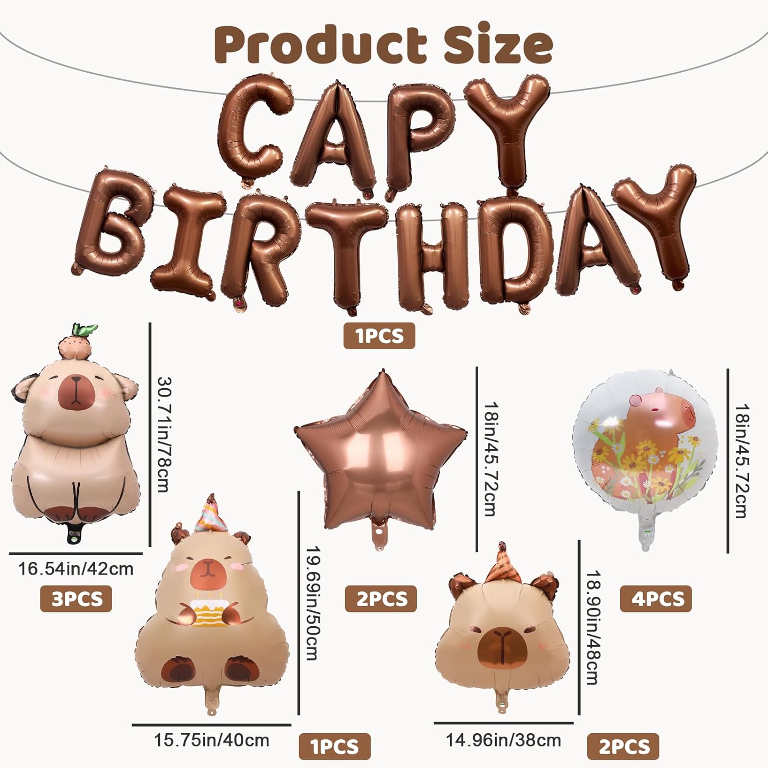 14PCS Capybara Birthday Decorations with Foil Balloons and Backdrop,Aluminum Mylar Capybara Balloons Party Favor for Birthday, Baby Shower & Gender Reveal - Image 2