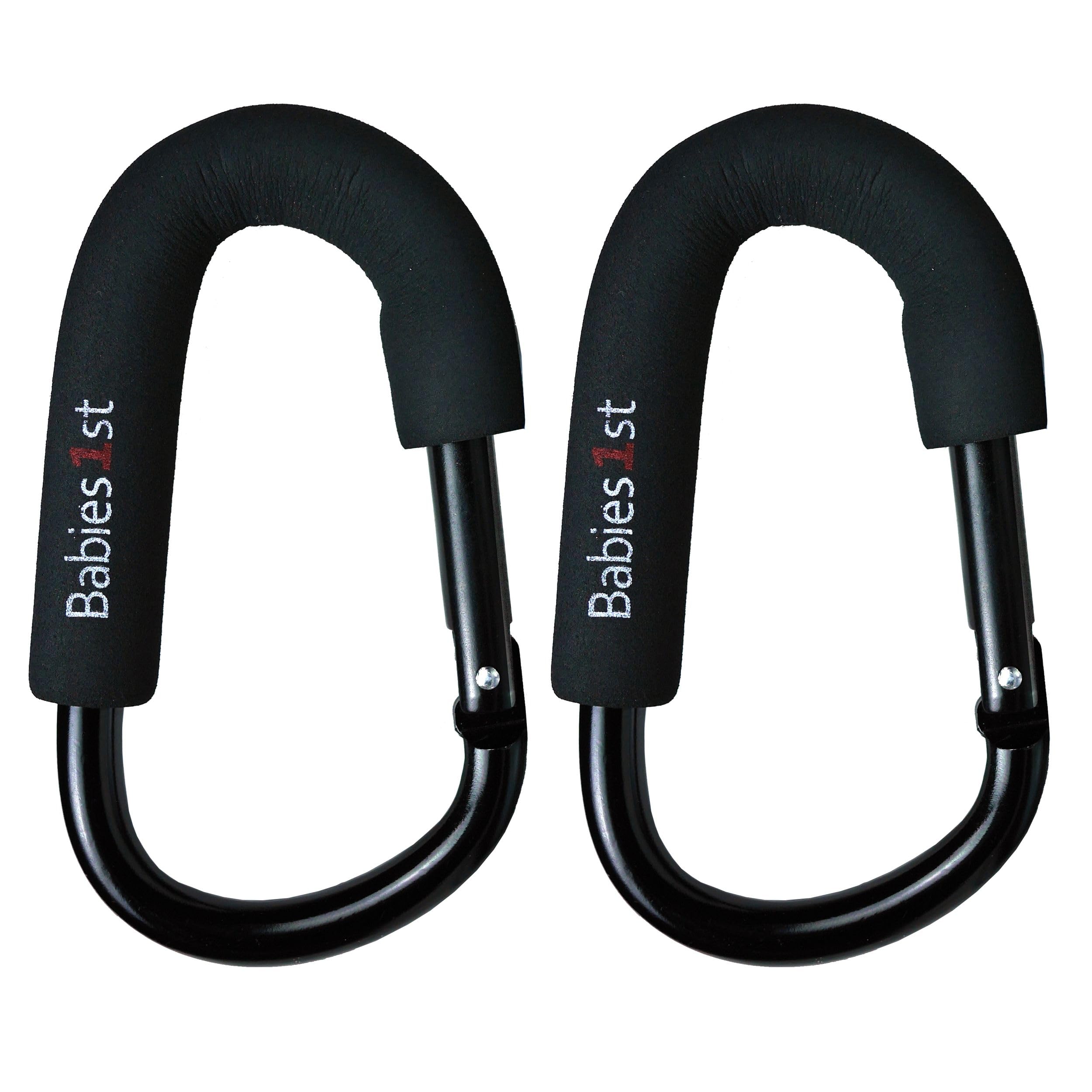 Babies1st Kinderwagen Karabiner Groß 14 cm, Kinderwagen Haken für Wickeltasche, Wickelrucksack, Laufrad, Rollstuhl, Kinderwagenkarabiner Premium Black Edition 2er Set