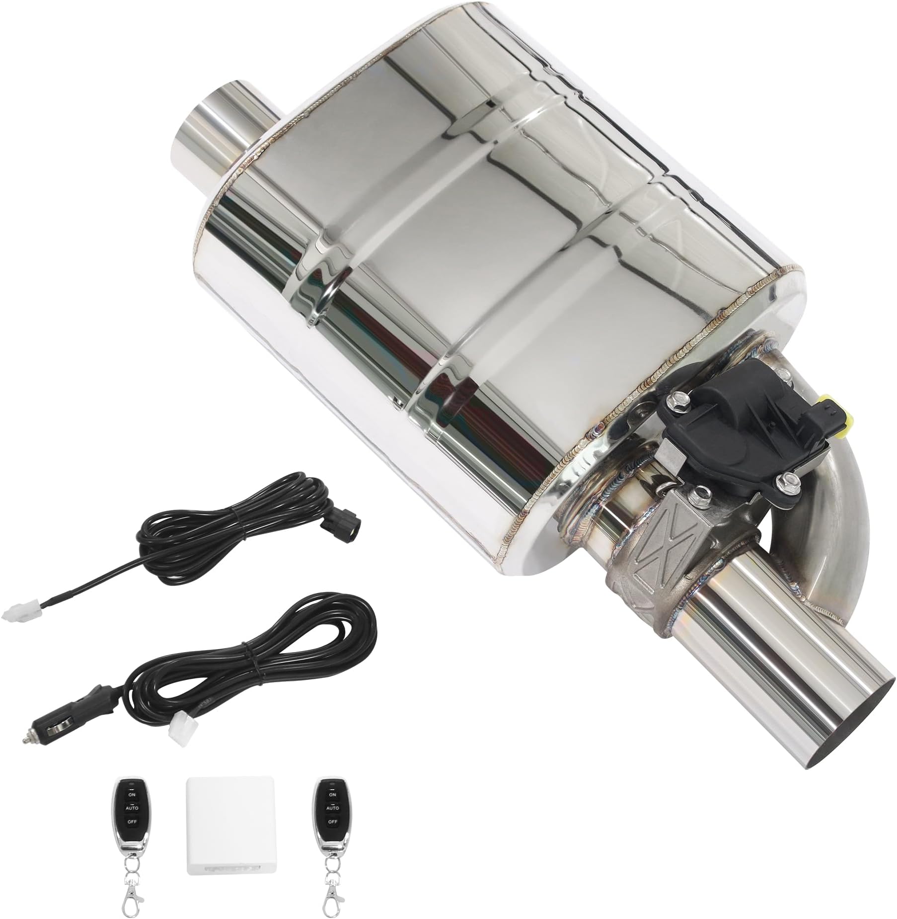 Generic Exhaust Muffler, 2.4"" Performance Muffler with Electric Valve Controller Kit Remote Control Offset in Offset Out (2.4 in)