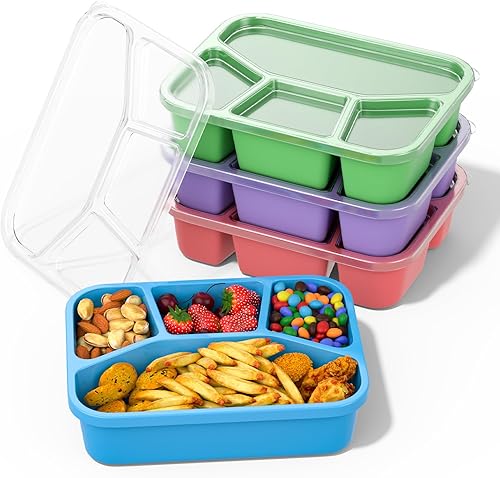 Bento Box - Lonchera para adultos (paquete de 4), contenedor de preparación de comidas de 4 compartimentos para niños, contenedores reutilizables de