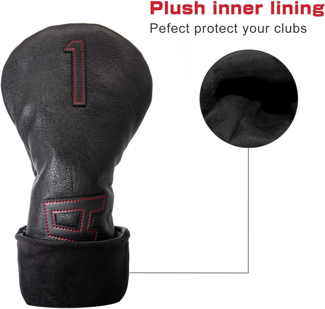 Golf Club Head Covers,USA Golf Driver Headcover Fariway Wood Covers Hybrid Head Covers 3 Wood Headcover Leather Golf Headcover with Number Tag for All Brand