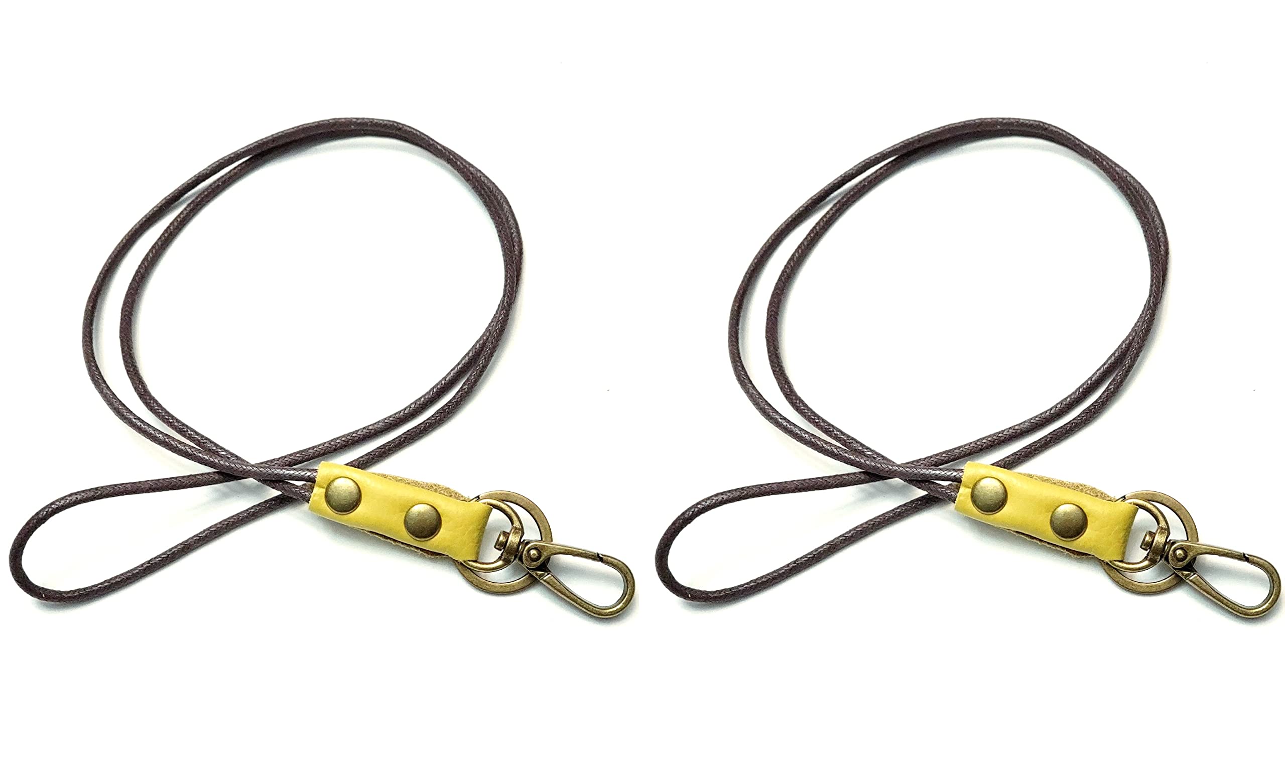 Aslana Genuine Leather Rope Necklace Lanyard for Key ID Badge Holder, Lobster Claw Clasp, Vintage Retro Style (2-Pack,19in Neck Lanyard, Rope Lemon