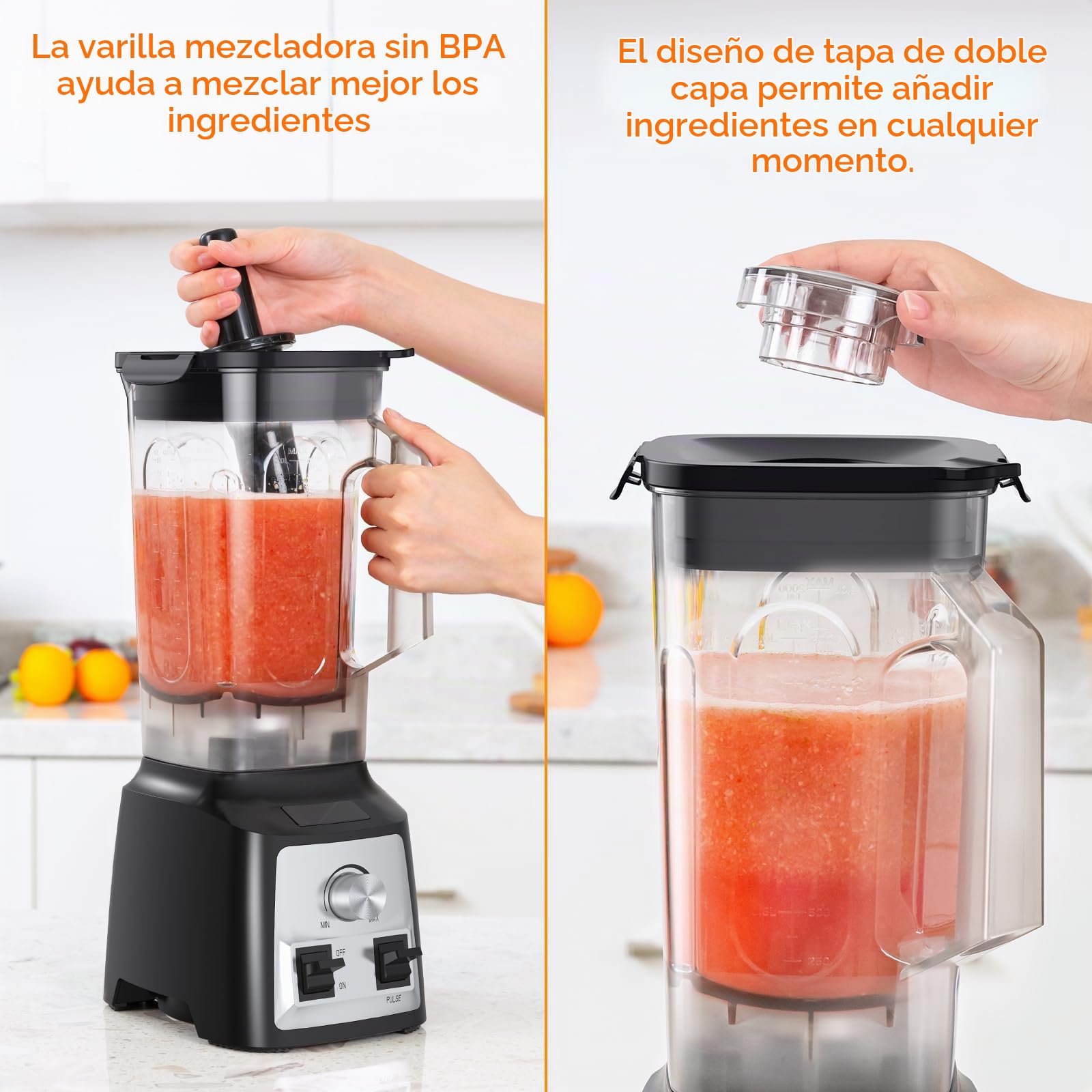 Batidora Profesional 2000W, Multifunción Batidora de Vaso, 2L sin BPA, Limpieza Automática, 30000 r/min, Acero Inoxidable, Licuadoras para Zumos Batidos Verduras Frutas Smoothies