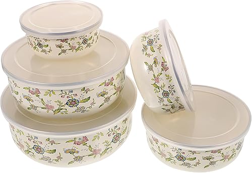 Miniatura 1 de BESTOYARD 5 unidades de esmalte esmaltado recipiente para ensalada, cuenco para servir tazón de mezcla de esmalte para hornear, cuencos de frutas