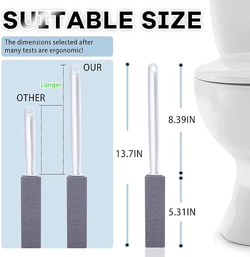 Miniatura 2 de Paquete de 2 piedras pómez de limpieza con mango extra largo, piedra pómez para limpieza de inodoros, bañeras, parrillas, piscinas, fregaderos