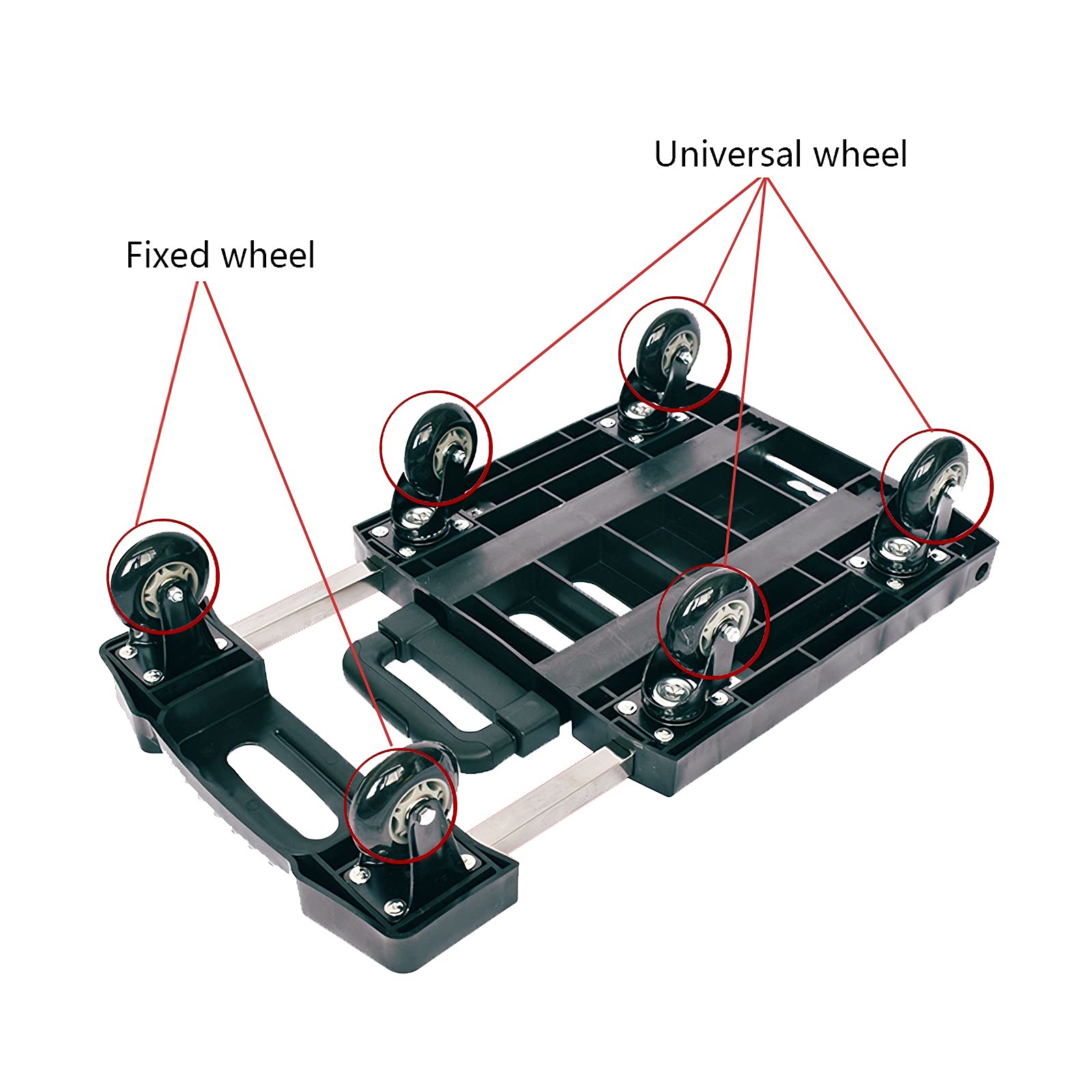 Carrello pieghevole a mano con 6 ruote e manico regolabile, capacità 150 kg, ideale per casa, ufficio, viaggi, traslochi e sollevamento pesante