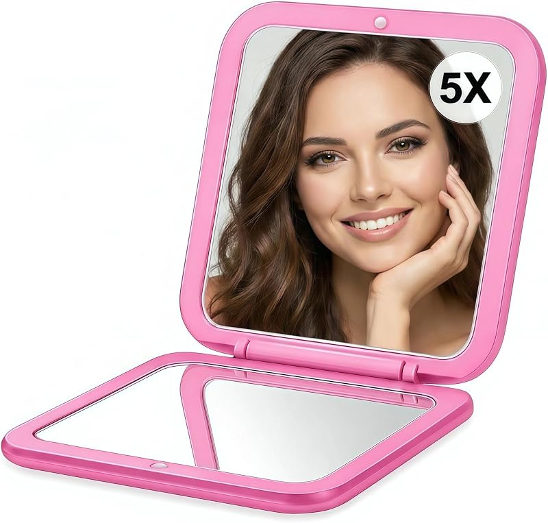 Espelho compacto Calovebby rosa com aumento 5X/1X