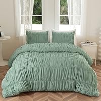 Vista 2 de LEAFAX Juego de edredón plisado tamaño King, juego de ropa de cama de microfibra de 3 piezas con 1 edredón y 2 fundas de almohada, juego de cama