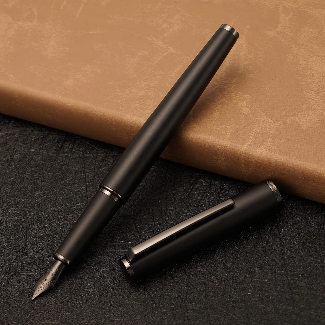 Jinhao 95 Metal Fountain Pen Titanium Black Medium Nib with Converter, Matte Black Writing Pen