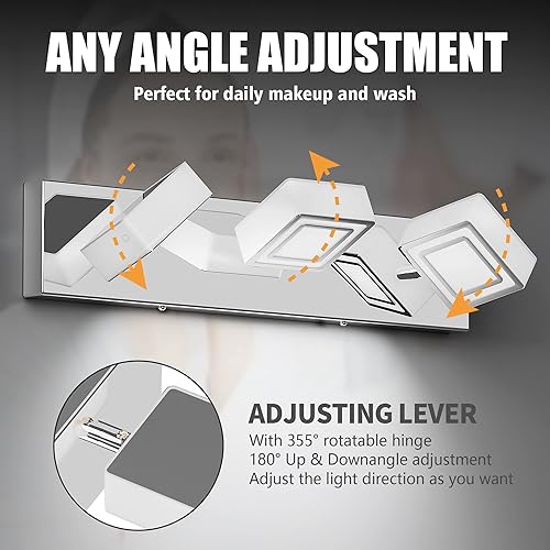 Miniatura 2 de Moderna luz LED regulable, ángulo de luz de 180 hacia arriba y hacia abajo y rotación de 360, 3 luces cromadas de baño en la pared sobre espejo para