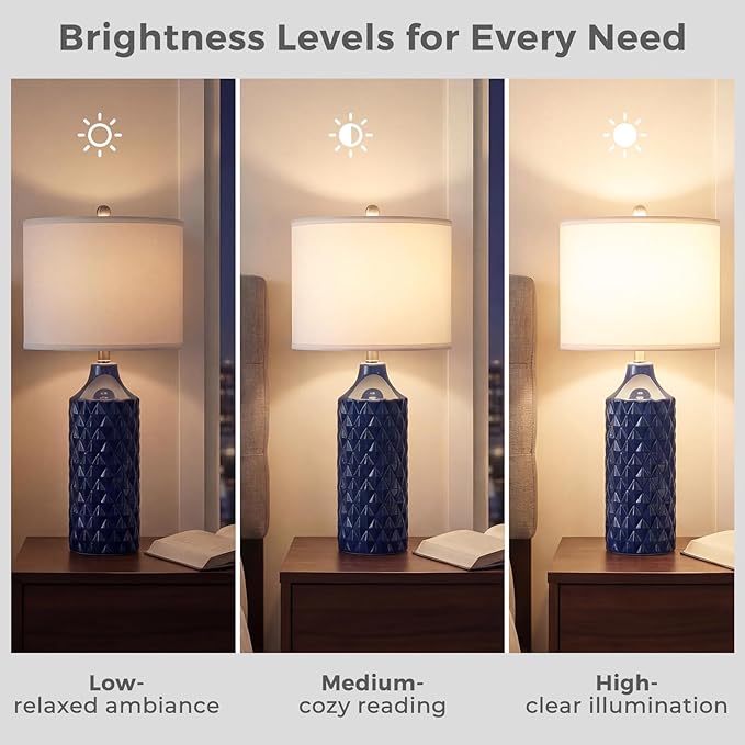 Lámpara de Mesa Qingmiao Moderna Cerámica, Set de 2 - Azul Marino miniatura 4