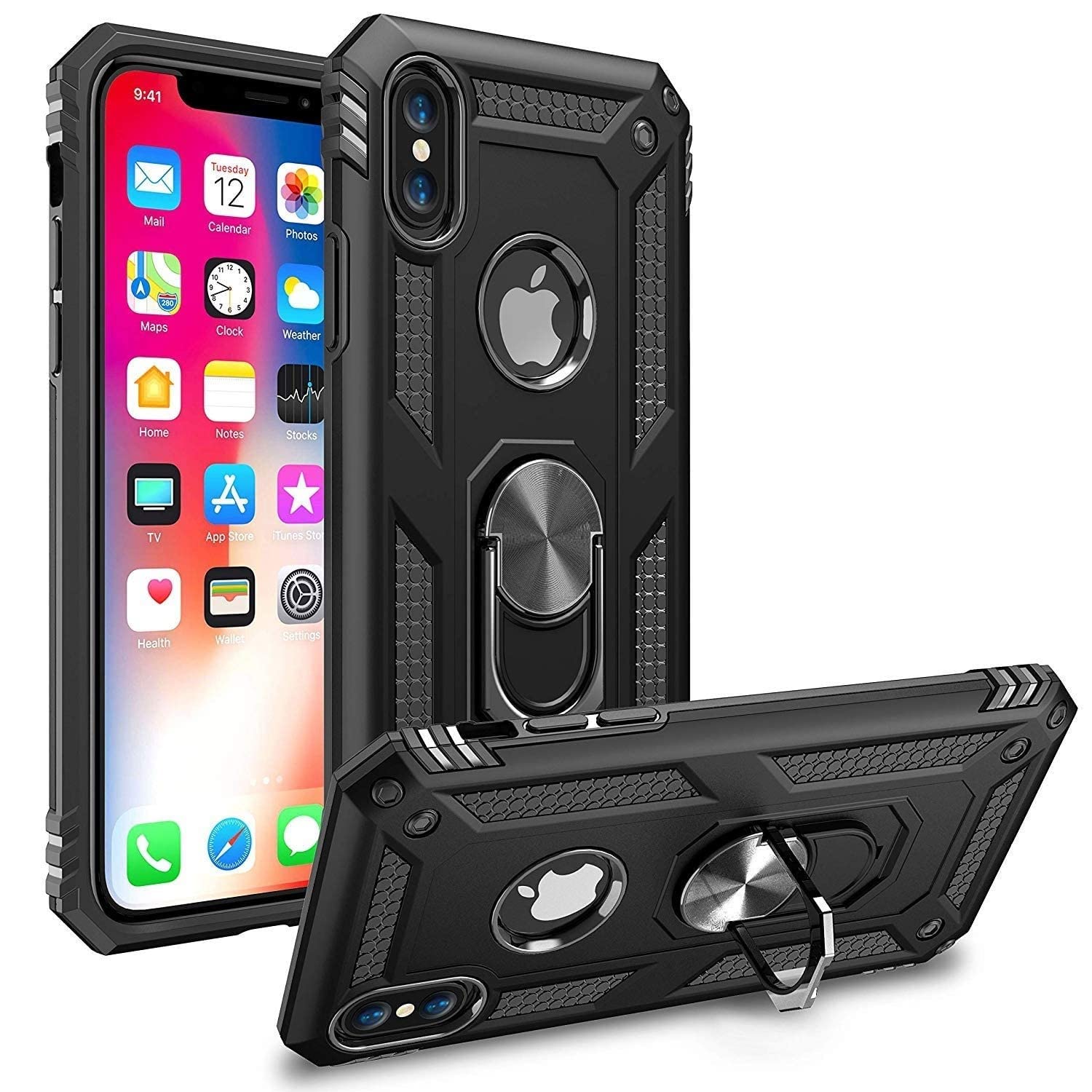 REALCASE TPU+PC Iphone Xs Max Back Cover Case | Heavy Duty Dual Layer Hybrid Shock Proof Armor Defender Ring Case Back Cover For Iphone Xs Max (Black) (B07Q84G187) Amazon Price History, Amazon Price Tracker