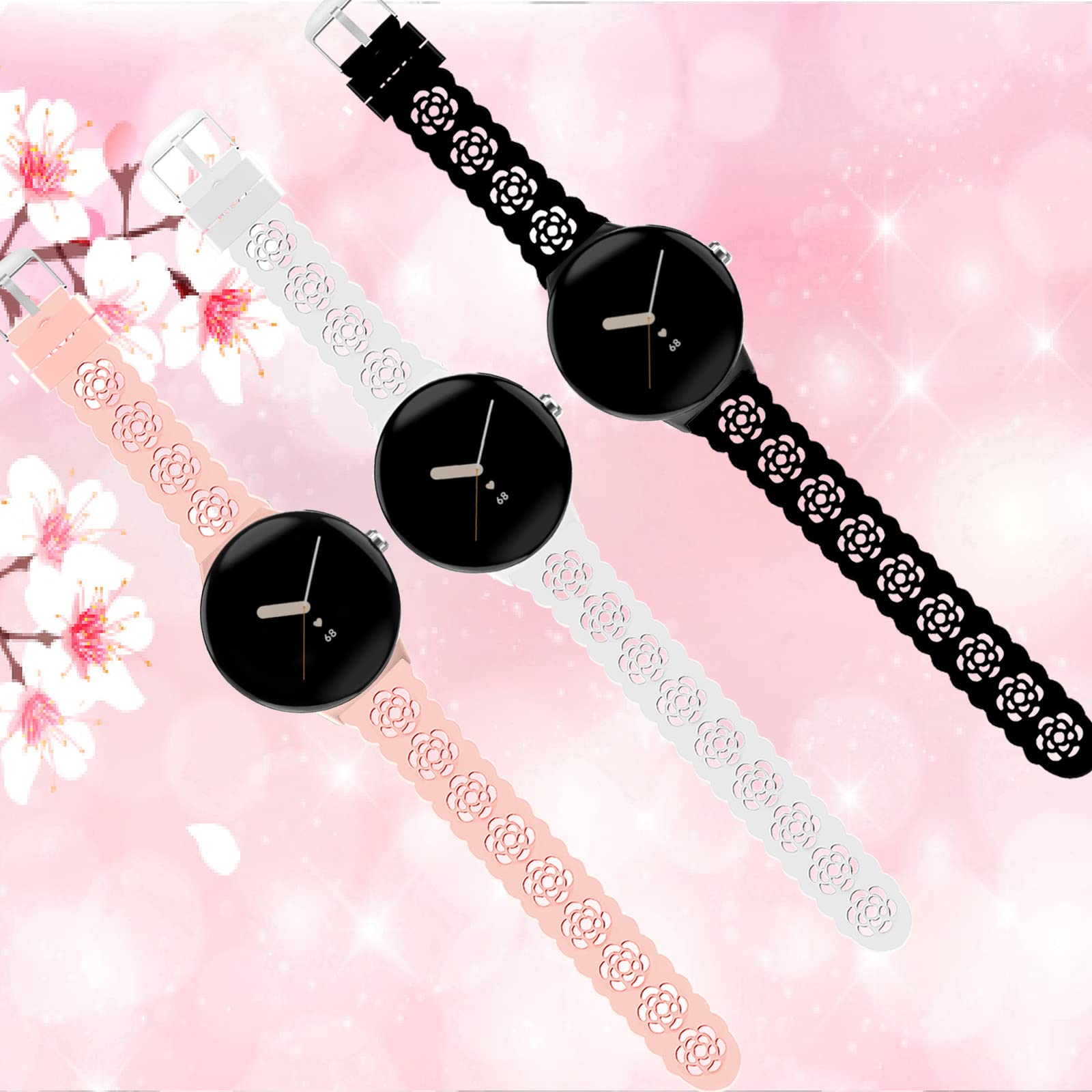 VOMA Lace Silicone Band Compatible with Google Pixel Watch 2 2023/ Pixel Watch 2022, Slim Thin Hollowed-out Sport Band Soft Replacement Strap Wristband for Women, Rose 301