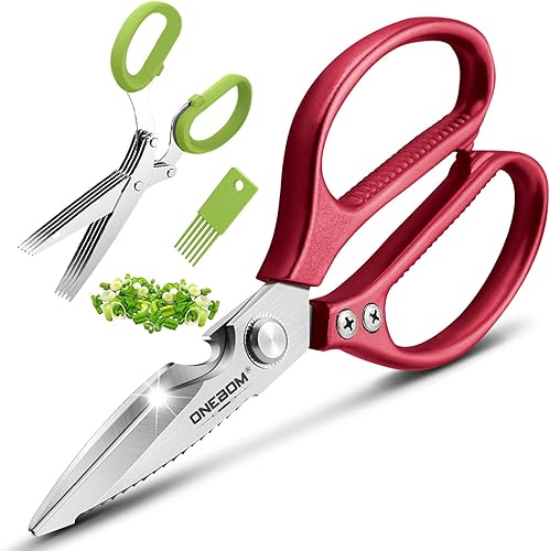 ONEBOM - Tijeras de cocina, tijeras de cocina resistentes con hoja dentada para cortar carne, alimentos, pescado, aves de corral, accesorios de
