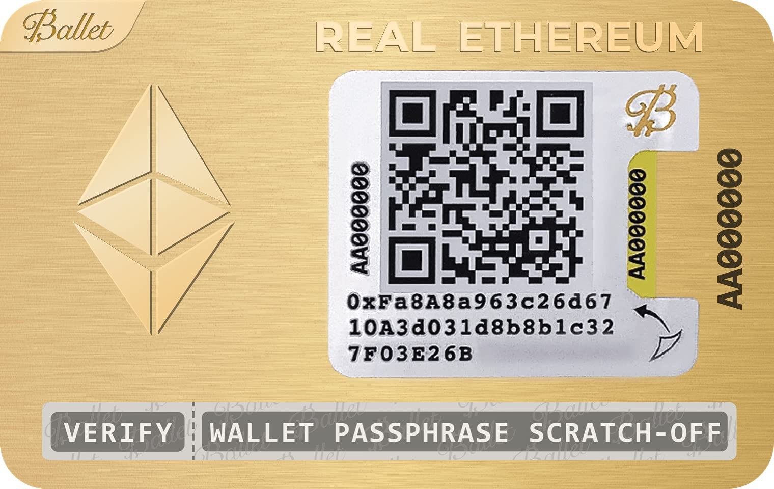 Ballet Real Ethereum (ETH), Gold Edition - Physical Cryptocurrency Wallet with Multicurrency Support